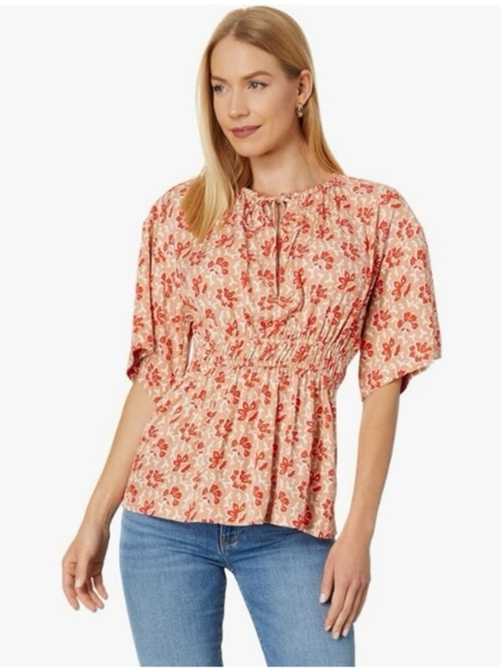 Joie Floral Print Smocked Waist Peplum Top Cottagecore Boho Chic Blouse Sz XS